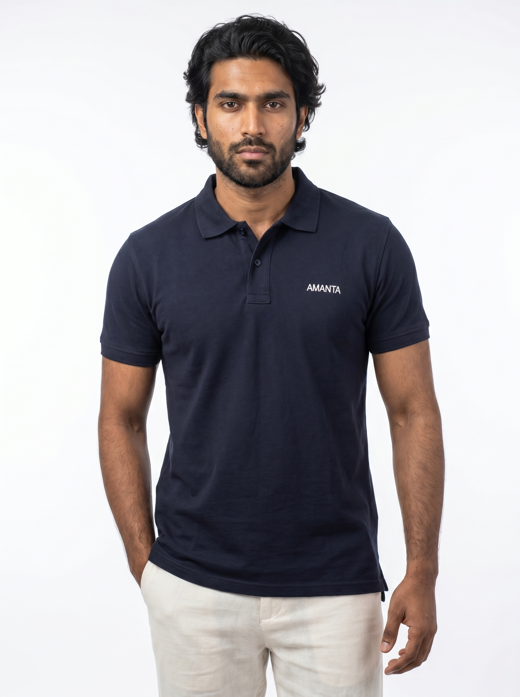 Navy Blue Supima Cotton Polo T-Shirt - Image 5