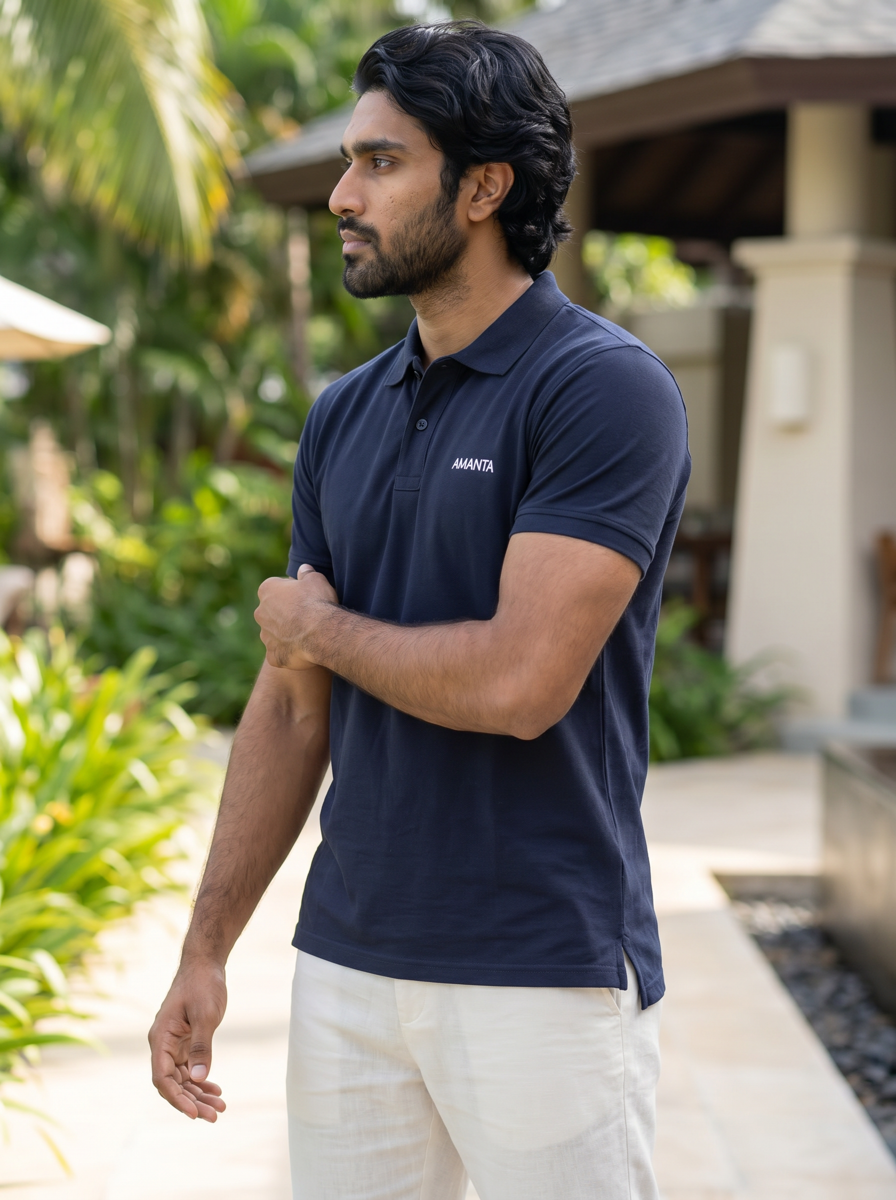 Navy Blue Supima Cotton Polo T-Shirt - Image 2