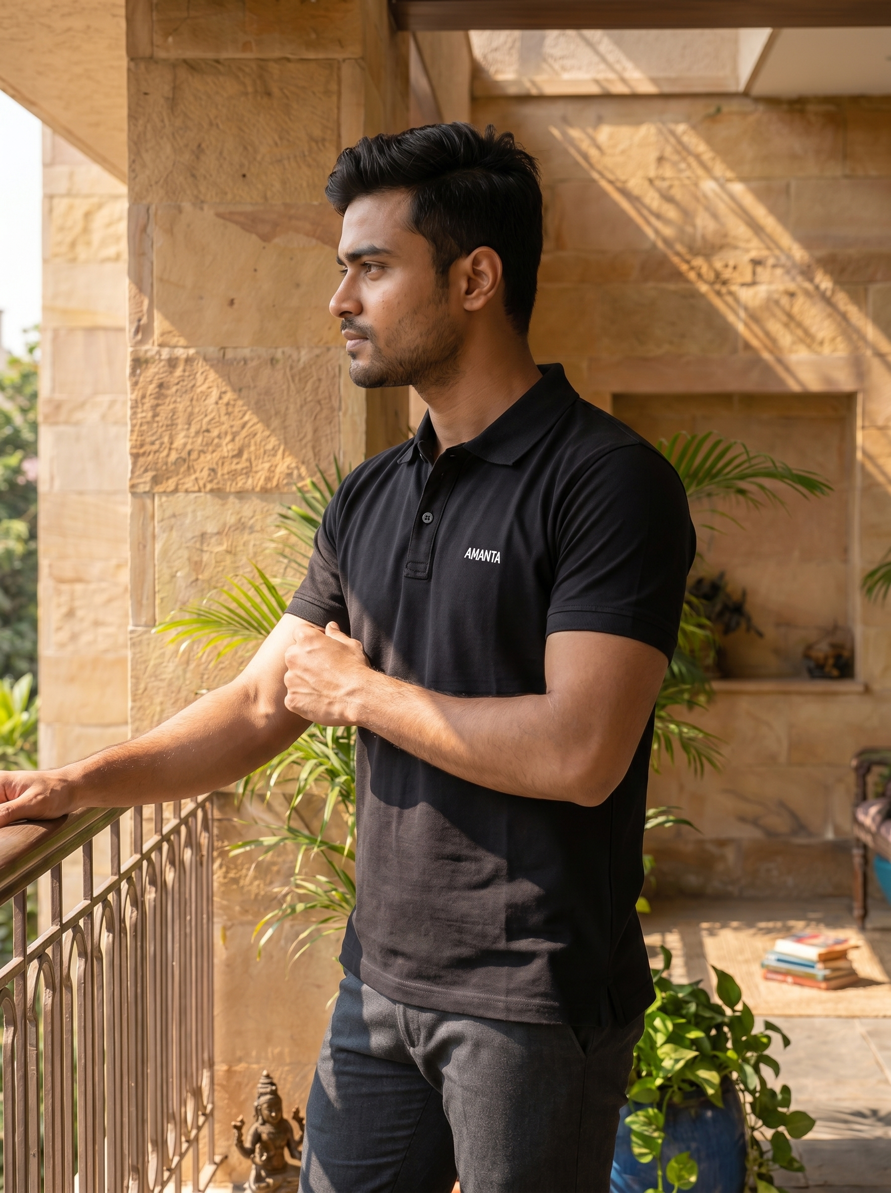 Black Supima Cotton Polo T-Shirt - Image 3
